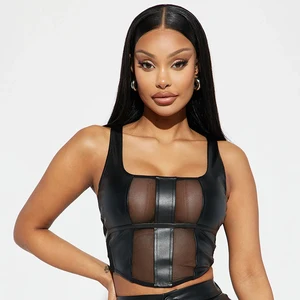 Custom Logo Favorite Game Faux Leather Black Women Tank Tops