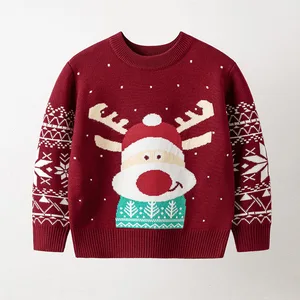 Wholesale Winter Eco-Friendly  Solid Color O-Neck Knitted Chunky Boys Sweaters for Kids