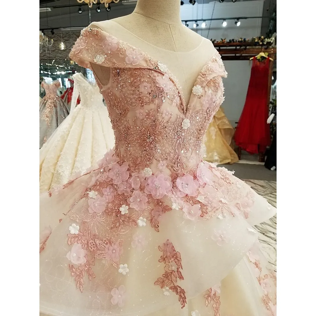 pink princess dresses for adults Pink Princess Quinceanera Dresses Sparkling 3D Flowers Prom Ball Gowns Sweet 16
