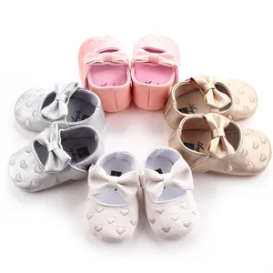 Hot Selling Heart and Bow-knot Design Pu Leather Baby Girl Slipper Shoes Princess Dress Shoes