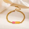 Bracelet à breloques carré en forme de coeur rose 0246