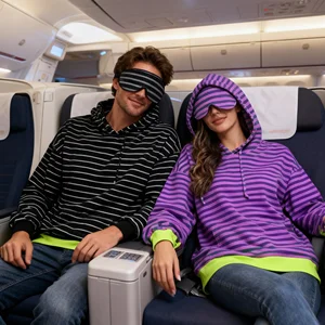 Customization Multi-functional Recycled Polyester Striped Unisex Airplane Hoodies comfort Sleepwear Relaxed Hooded