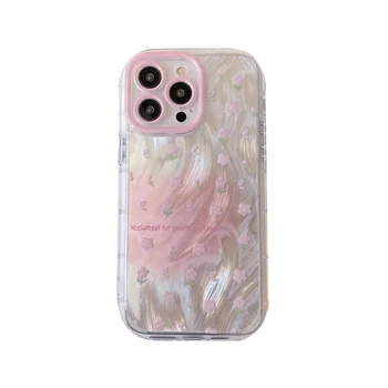 INS Girly Fashion Pink Cream-down Flowers Shockproof Protective Phone Cover Case For iPhone 11 12 13 14 15 Pro Max