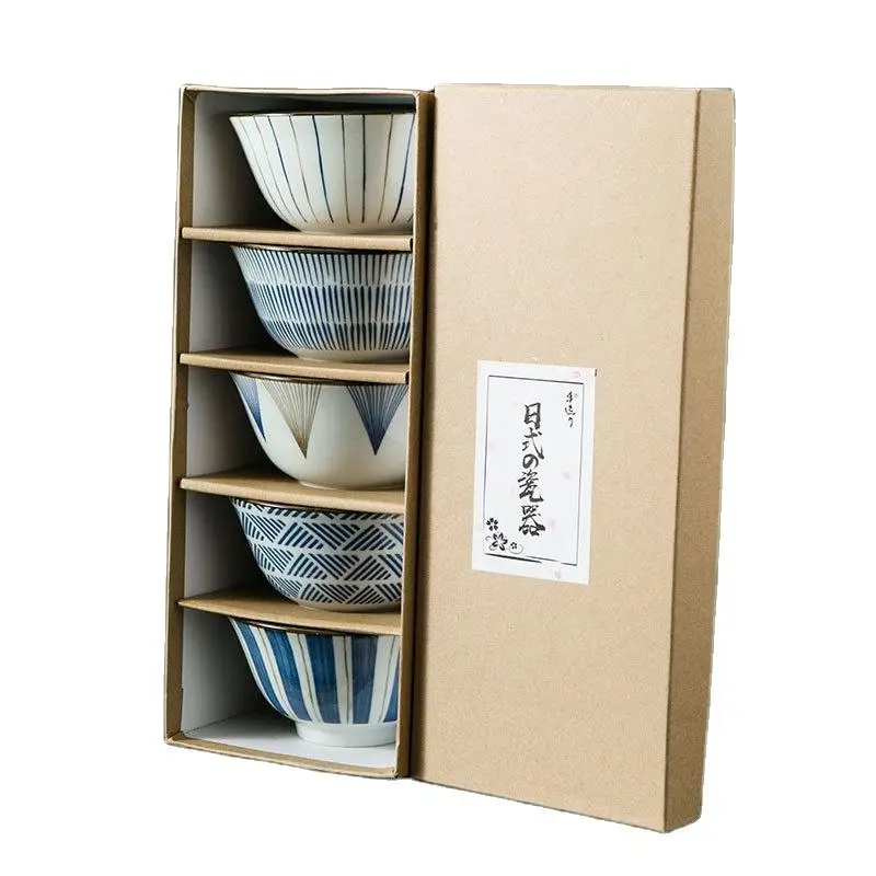 Cheap Japanese ceramic bowl gift set blue and white porcelain bowls under glazed porcelain bowl