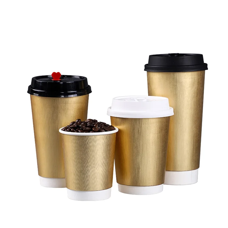 4oz 8oz 12oz 16oz Biodegradable Embossed  Ripple Disposable Double Wall Custom Logo Hot Coffee Paper Cup With Lids for Drinks