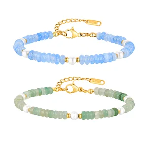 Summer Style Natural Crystal Stone Beads Bracelets Stainless Steel Gold Plated Imitation Pearl Bracelet for Gifts