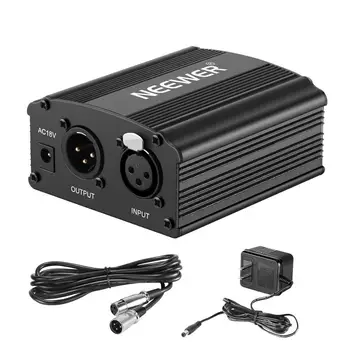 Neewer US Plug 110V 1-Channel 48V Phantom Power Supply+Adapter+XLR 3 Pin Mic Cable for Condenser Microphone Recording 8 Feet