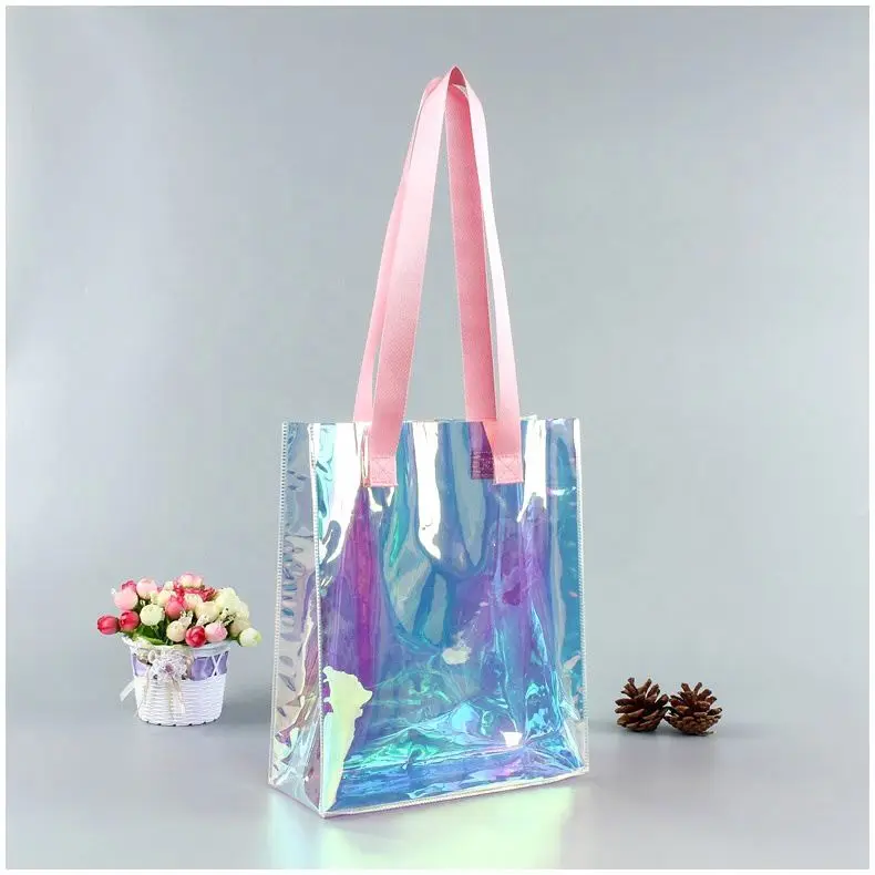 Source Custom Fashion Colored Neon Hologram PVC Bag Plastic Pink
