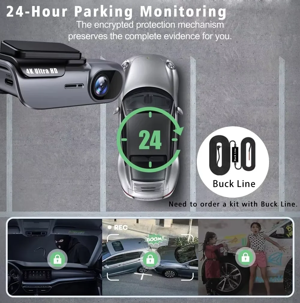 Dashcam Anteriore Full HD 1080P Con WDR, Angolo 170°, G-sensor, Rilevamento Movimento E Monitoraggio Parcheggio 24h – Card 32GB Inclusa