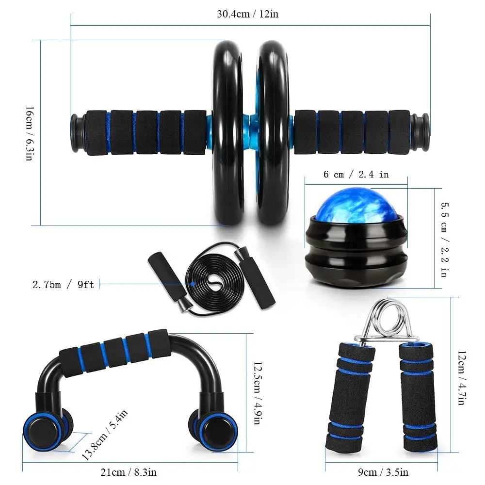 odm 7 in 1 push up bar jump rope hand gripper knee pad gym home workout wheel roller kit-7