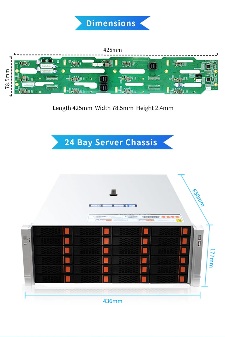 4U 24-bay Rackmount Chassis with Straight-through Backplane CC3K24-24S