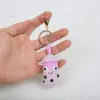 Porte-clés tasse à thé au lait crochetée rose