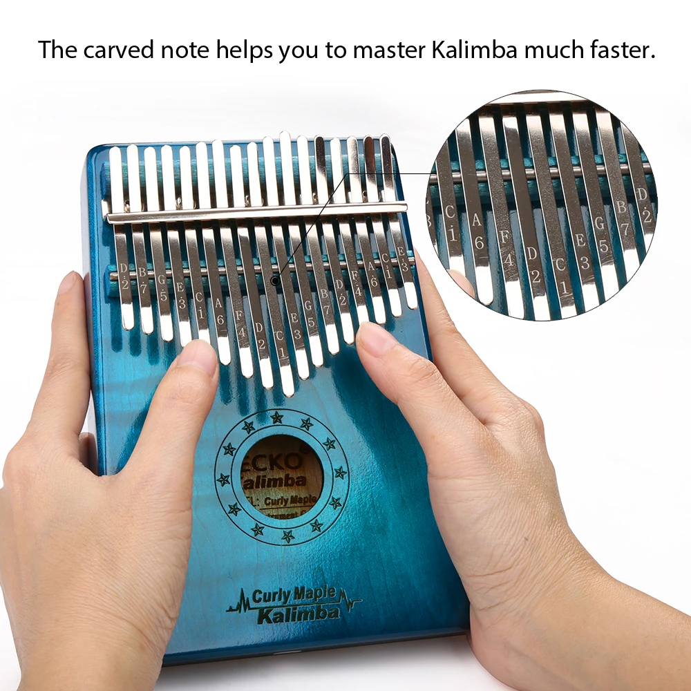 Gecko MC-BL Kalimba Blue Solid Tiger Stripe Maple Kalimba Thumb 