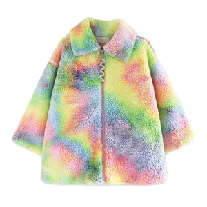 Customizable Winter New Design Polar Fleece Rainbow Girls Coats 100% Polyester Turndown Collar Kids Outwears