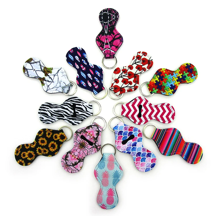 RTS Neoprene Chapstick Holder Keychain Bulk Blank Lip Balm