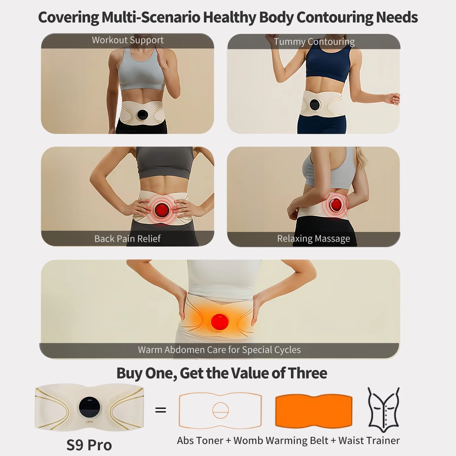 Ab Stimulator Abs Sculptor Muscle Toner with 8 Mode EMS Shaping Waist Belt Abdominal Fat Loss Lower Back Massager for Women