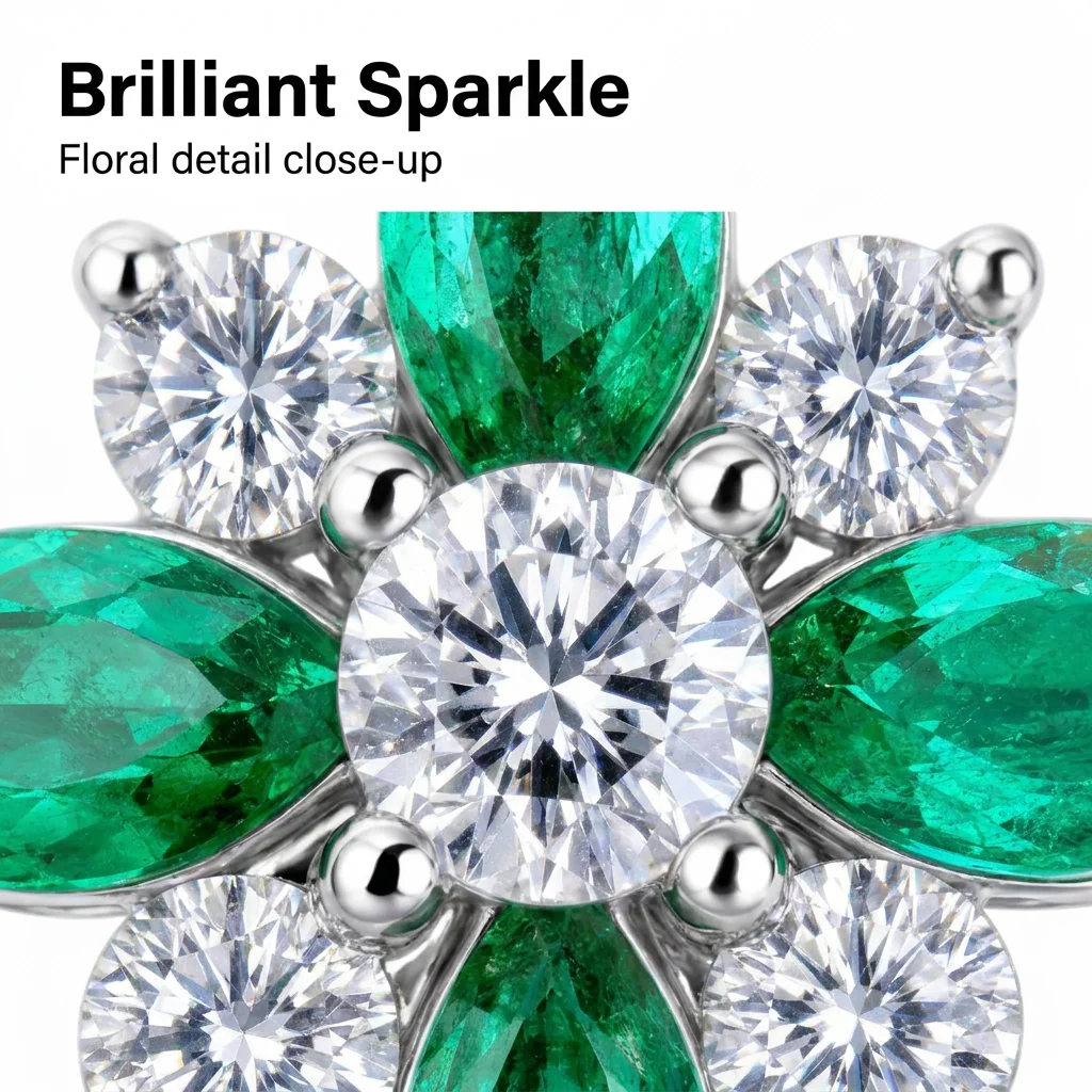 Floral Emerald Stud Earrings Marquise Cut Green Flower Earrings for Women Party Gift