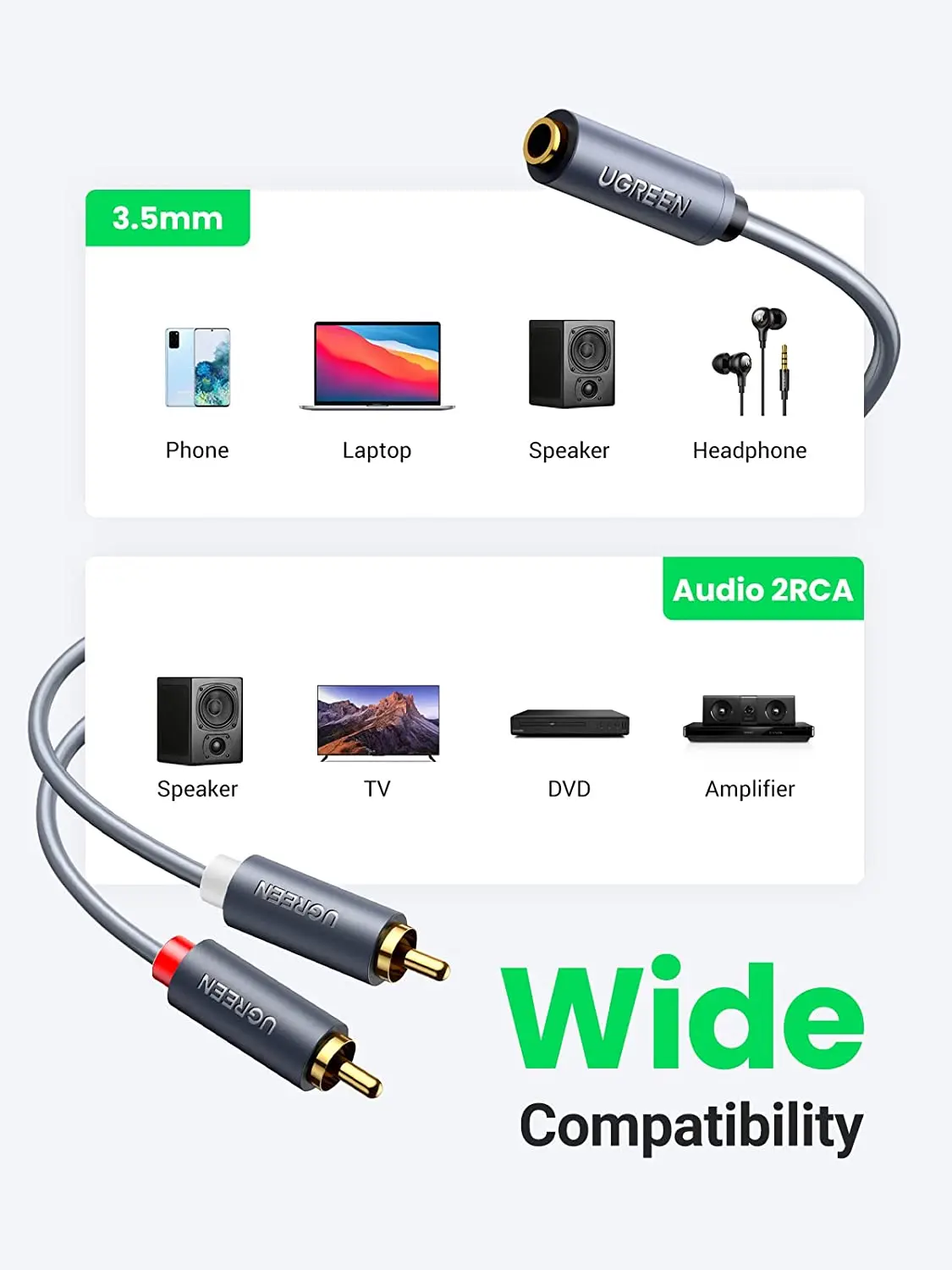 Cavo Audio 3 In 1 RCA - Da Lightning, USB-C E Jack 3.5mm A 2 RCA, Per Telefono, Tablet, Amplificatori - Foto 10