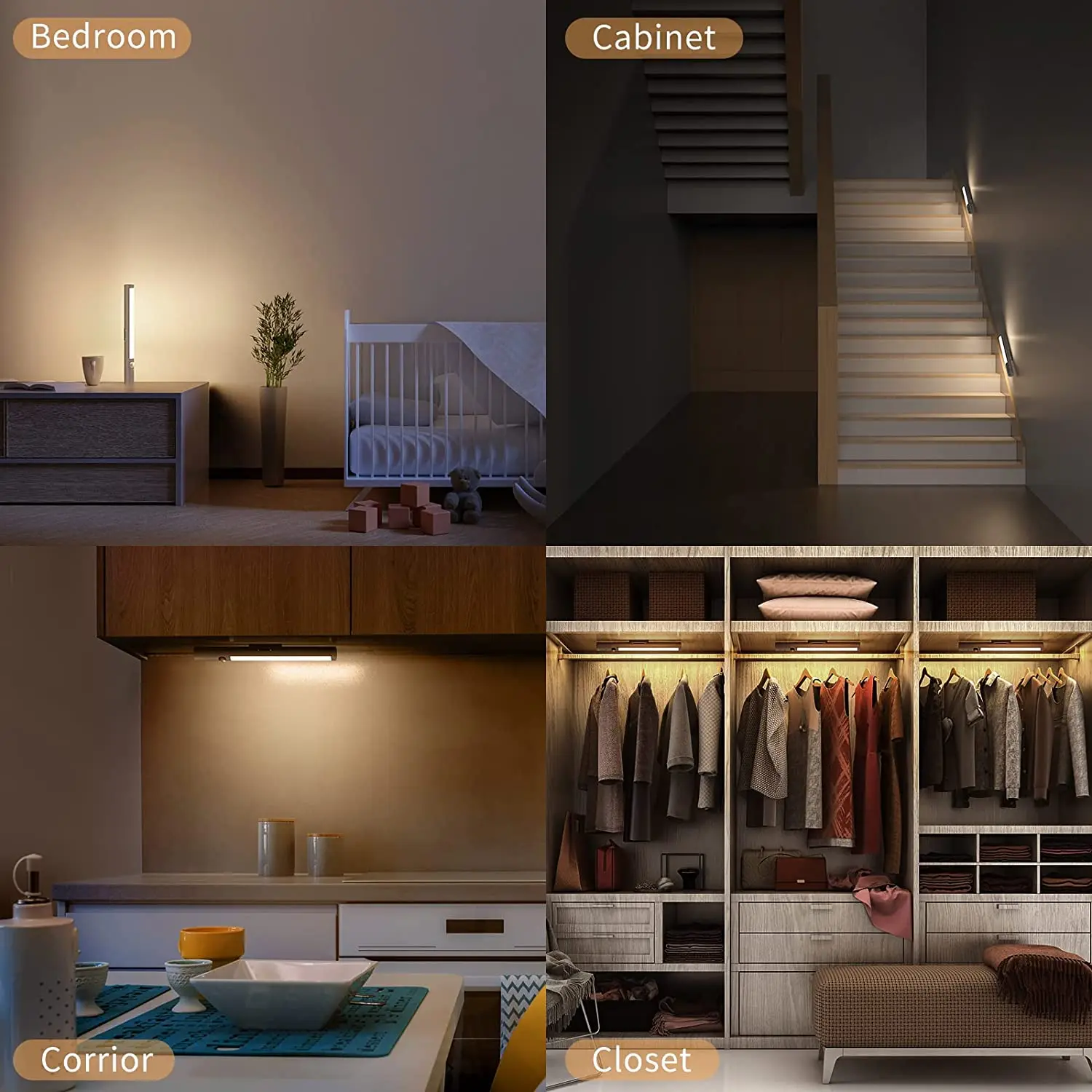 product upgrade  rechargeable wireless under cabinet lighting stick on lights bar motion sensor led  closet light-43