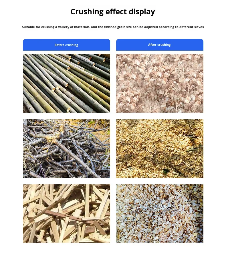 Diesel Driven Bamboo Wood Grinder Small Trunk Sorghum Rod Straw Crusher with Engine Bearing Core Components Named Wood Chipper