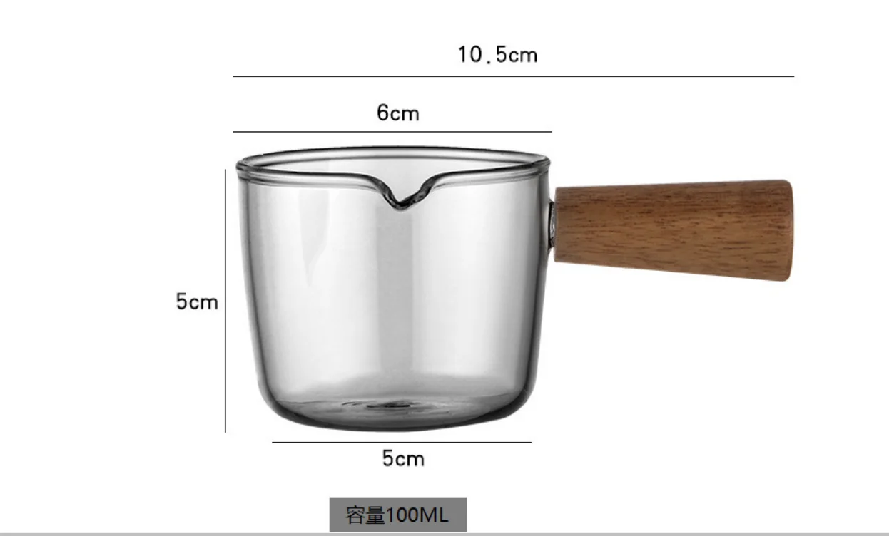 Espresso Measuring Cups Latte Milk Pot Glass Sauce Cup  Coffee Mini Milk Pot with Wooden Handle