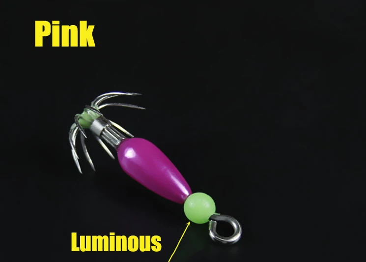 HERCHR 5 Pièces Squid Jigs Leurres De Pêche en Eau Salée Lueur Calmar Jig Pêche Lumineux Calmar Jig Crochets Artificiels Leurres De Calmar Pêche Leurres d'eau Douce en Eau Salée(Lumineux