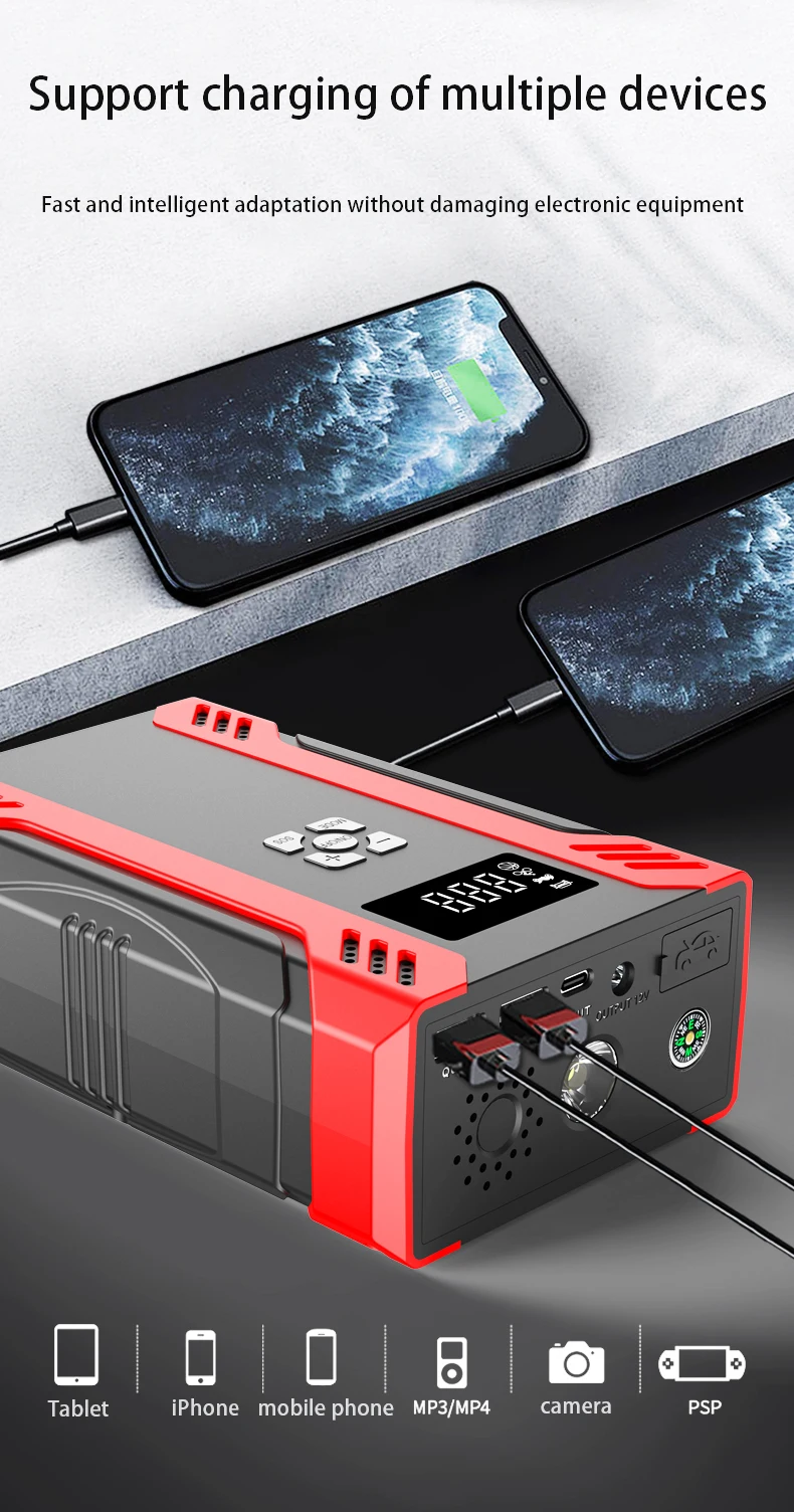 Portable Jump Starter With Air Compressor 12v Car Jump Starter Built-in ...