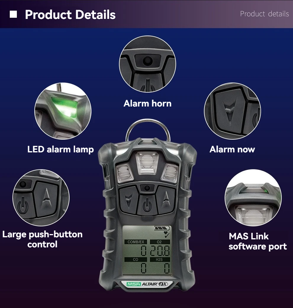 Industrial MSA ALTAIR O2 Gas Detector Rechargeable 4X 5X 4XR CH4 Leak Detector with ATEX Certificate Effectively Detects CO2 NO2