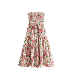 Elegant Floral Print Spaghetti Strap Midi Dress for Women Comfortable Summer Casual Wear Plus Size Women Dress