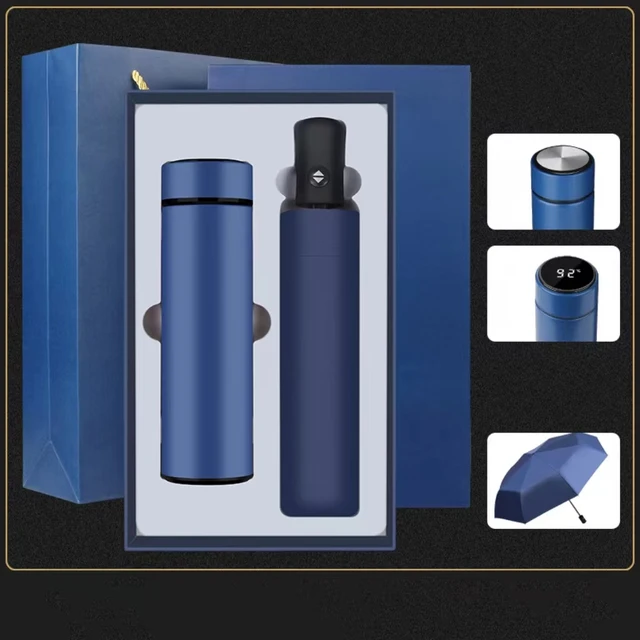 High Quality Business Insulated Custom Gift Logo 304 Stainless Steel coffee Vacuum flask Set 450ml Cup Umbrella Gift Box
