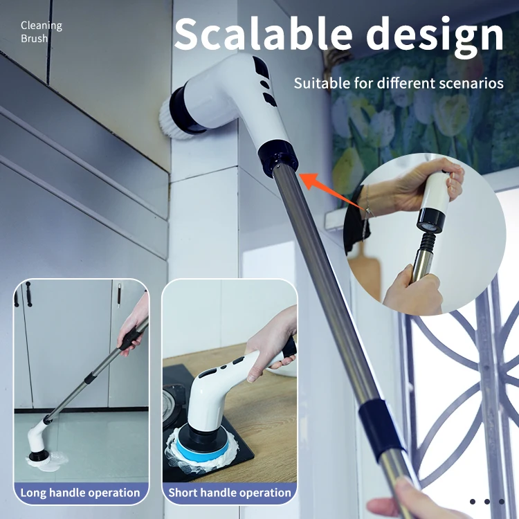 Electric Spin Scrubber with Adjustable Handle Cleaning Brush with 8 Replaceable Brush Heads for Cleaning Bathroom Kitchen Floor