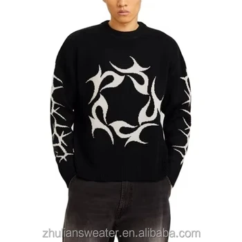 Custom Men's Fall Winter Crew Neck Pullover Sweater Breathable and Anti-Shrink Jacquard Knit Jacquard Pattern Design