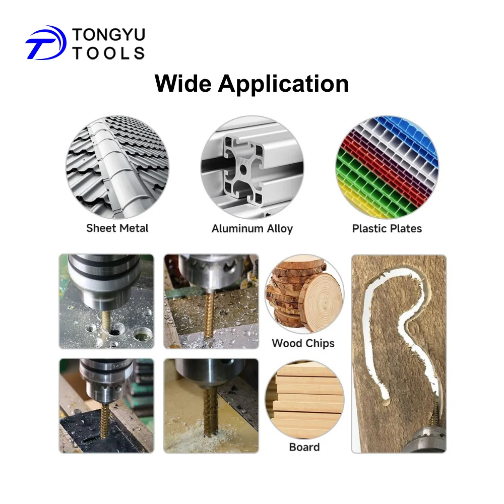 3-10mm Serrated Side Cutting Twist Bit TiN Coated, Drill Saw Bit for Wood Plastic Metal Hole Drilling Slotting Trimming Grooving