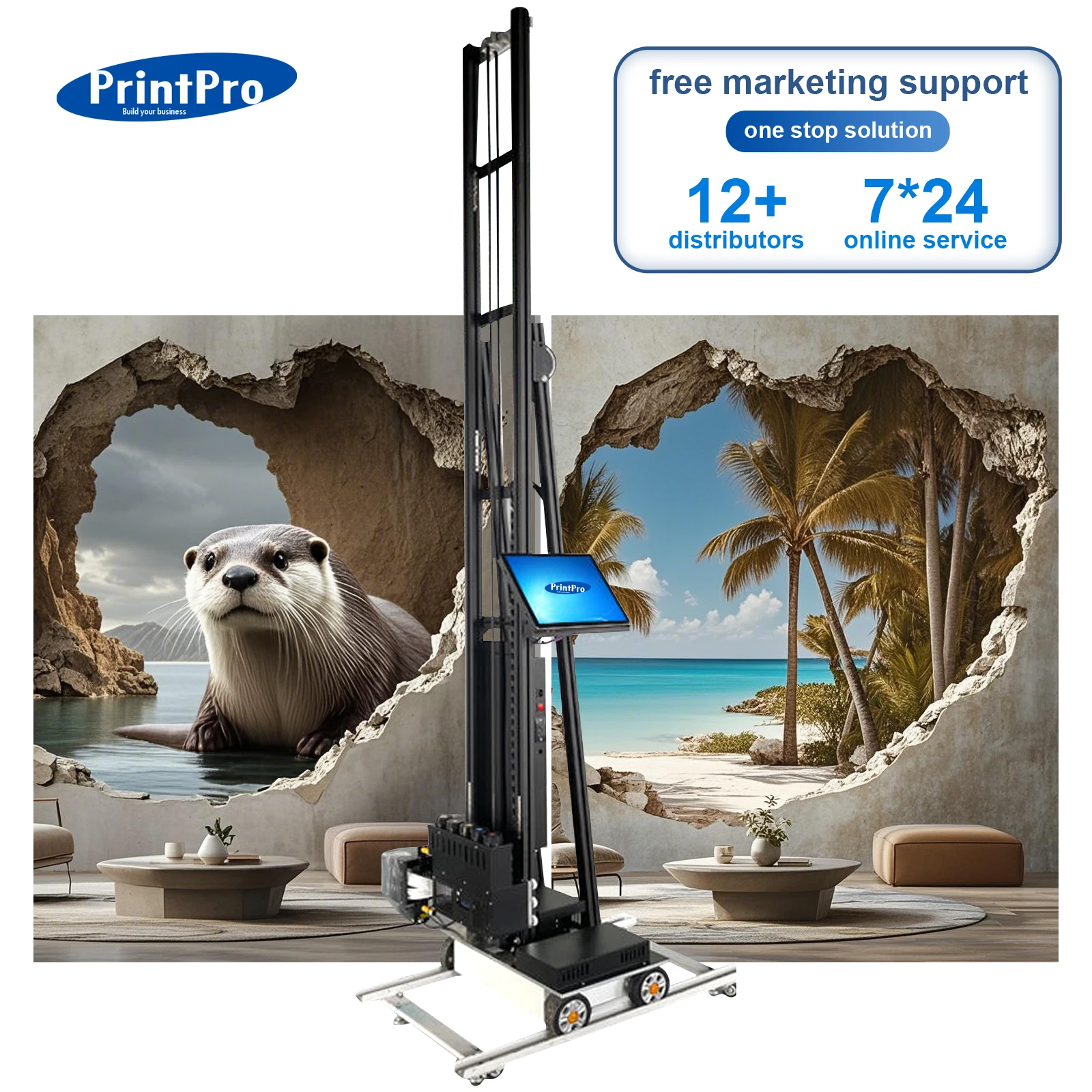 PrintPro Advanced 3D Wall Printer Vertical UV Inkjet Wall Printing Machine Mural Art Robot Direct to Wall