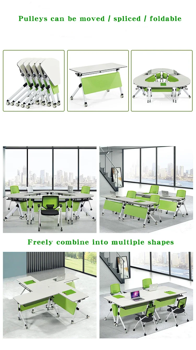 Wooden Folding Office Desk Flip Top Desk Movable School Custom Training ...