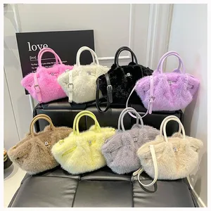 Women's Casual Plush Zipper Small Totes Shoulder Handbags Designer Top Handle Fashionable Lady Bag