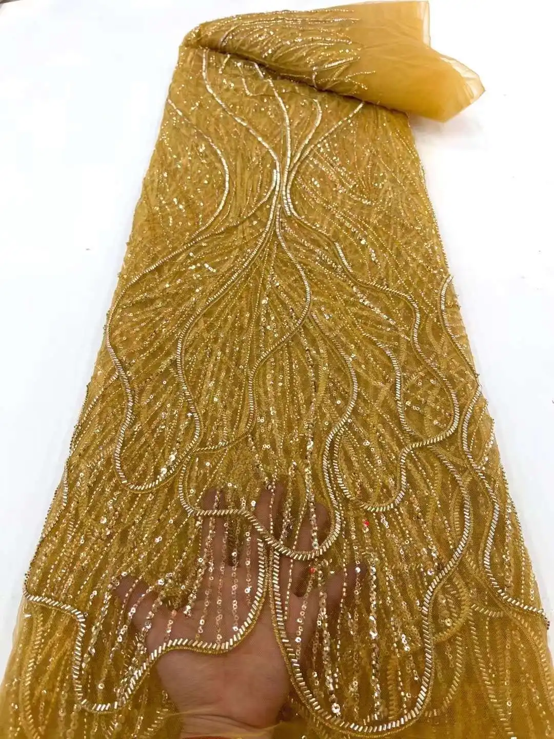 Свадебное платье с гипюровым шнурком швейцарская африканская нигерийская Свадебная кружевная ткань бисером и блестками для