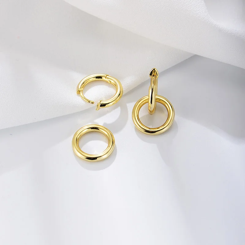 Simple Tarnish Free Minimalist Plain Double Circle Brass 18k Gold Plated Hoops Huggies  Pendant Earrings for Women Girls
