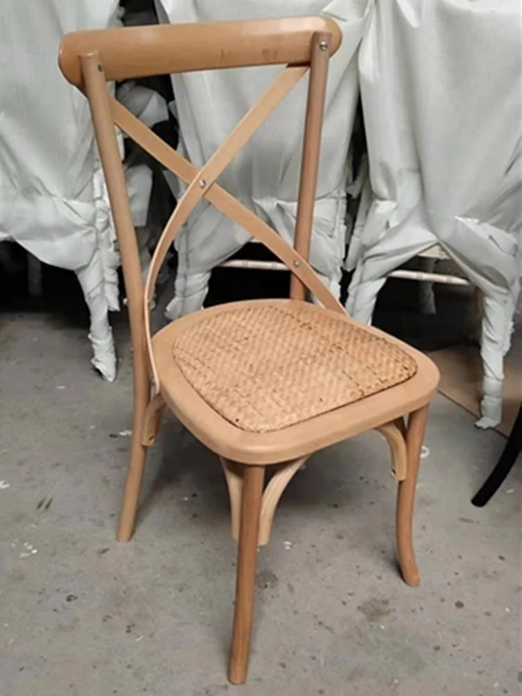 Natural Wood Color Solid Wood Crossback Chair With Rattan Cushion Hotel  Dining Chair Wholesale Factory Outlet