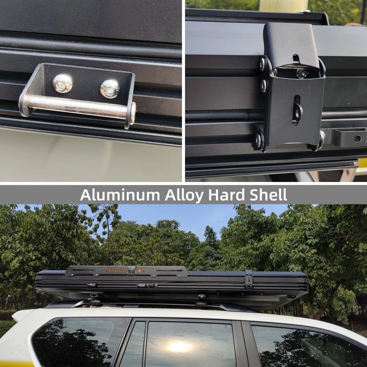 Aluminum Shell Roof Top Tent with 320g Polyester Cotton and Waterproof >3000 mm for 2-3 Person Camping