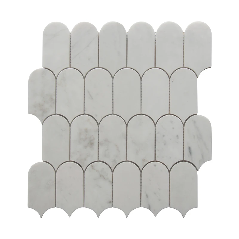 ROSA NORVEGIA and Ming Green Marble Mosaic Tile Fish Scale Fan Shape Polished  Marble Mosaic Kitchen Backsplash Bathroom Tile