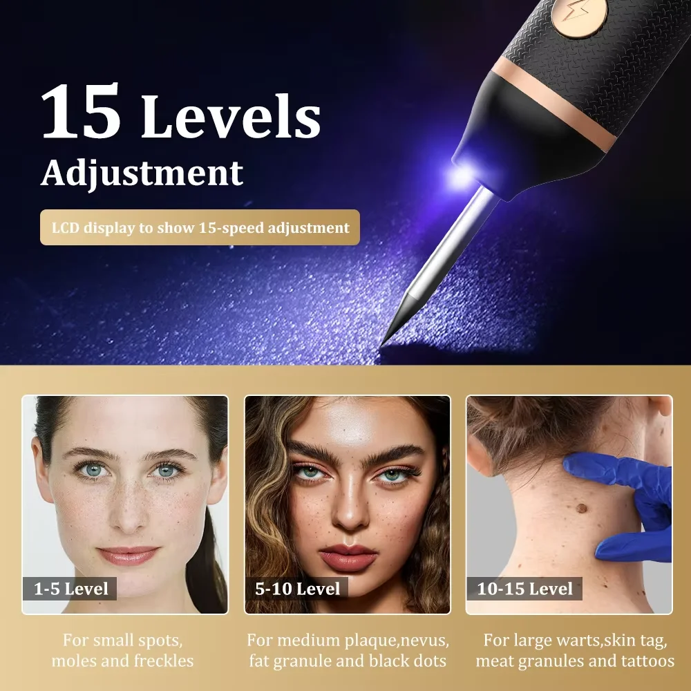 15-Level Painless Plasma Pen Cauterizer Tag Removal Electrocautery Skin Eraser for Face Wart Papilloma Mole Pen