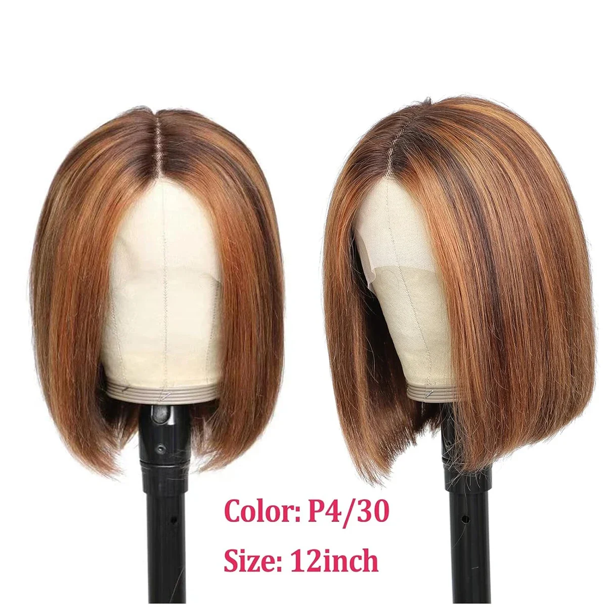 Bob Wig Echthaar T-part Lace Front Perücke Glatt Braun Remy_voghion.com
