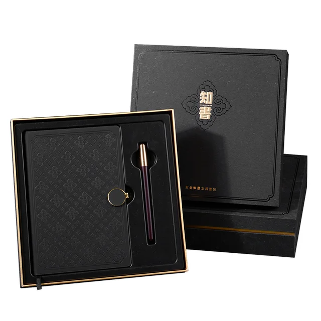 High end Ruyi two-piece set of Xuanjin Ruyi black sandalwood pen+Ruyi notebook Business gifts