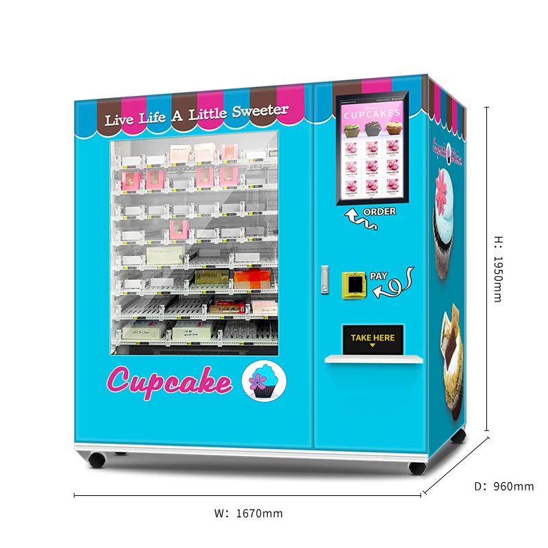 Large Capacity Refrigerated Lift Cup Cake Vending Machine For Cupcakes