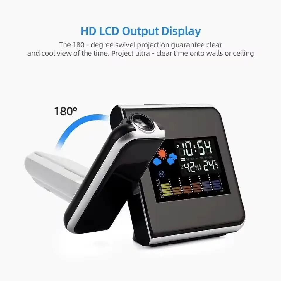 Multifunction Colorful Smart Electronic Table Temperature Display Laser Time Projector Elecctronic Digital Alarm LCD Clock