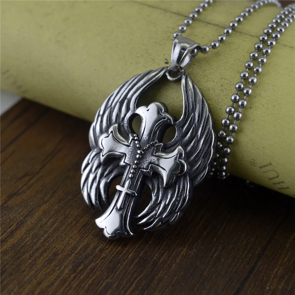 Dropshipping Factory Wholesale Mens Angel Wings Biker Cross Pendant ...