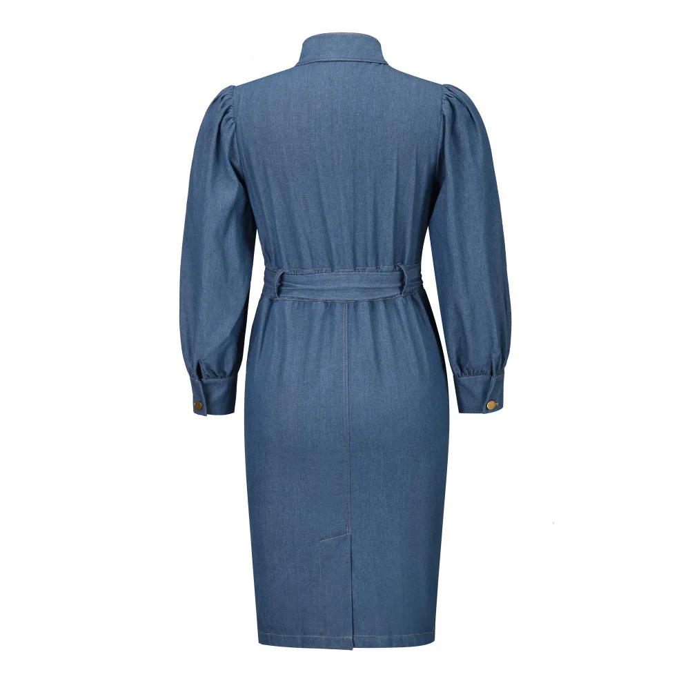 New Arrival Elegant Long Sleeve Denim Dress for Ladies Plus Size Women's Clothing