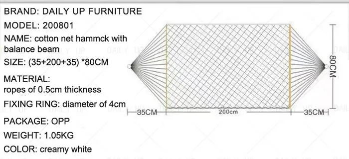 Breathable Cotton Net Hammock With Lightweight Strong Ropes Balance Beam For Outdoor Leisure Courtyard Camping Hiking
