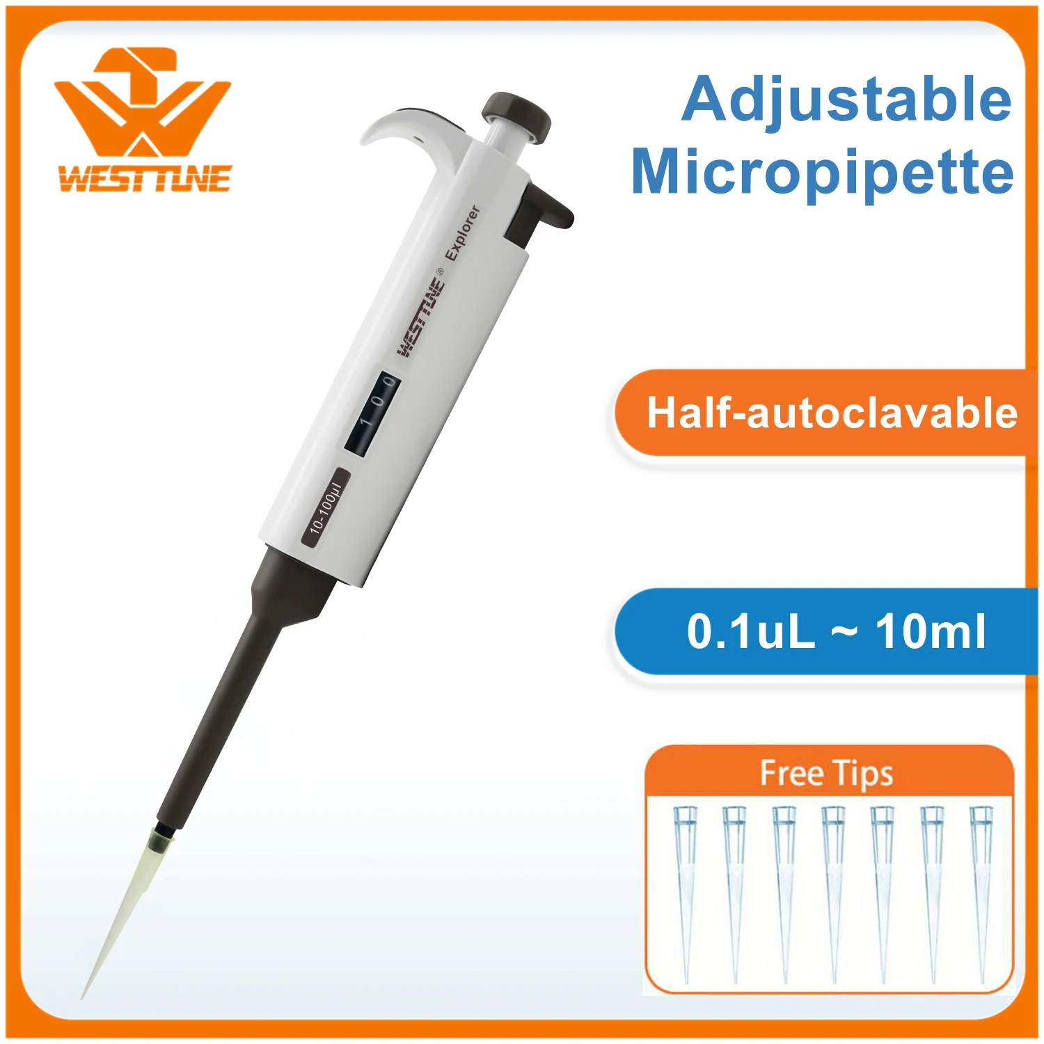West Tune High Quality Lab Test Automatic Adjustable Volume 0.001-10ml Micro Pipette